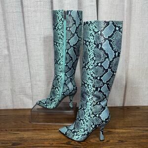 Gianni Bini Turquoise Python Print Genuine Leather Knee High Boots Size 7 N